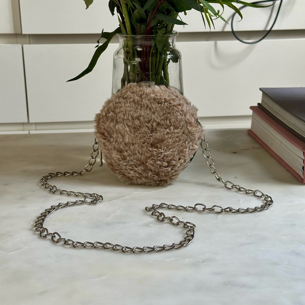 Fuzzy Tan Hidden Flask with Chain Strap